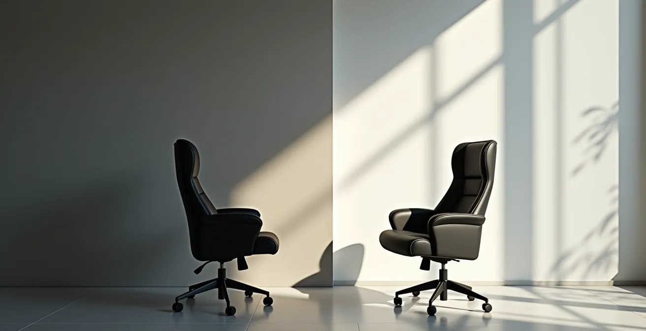 Comparaison visuelle entre une chaise gaming et une chaise ergonomique de bureau en vue de profil