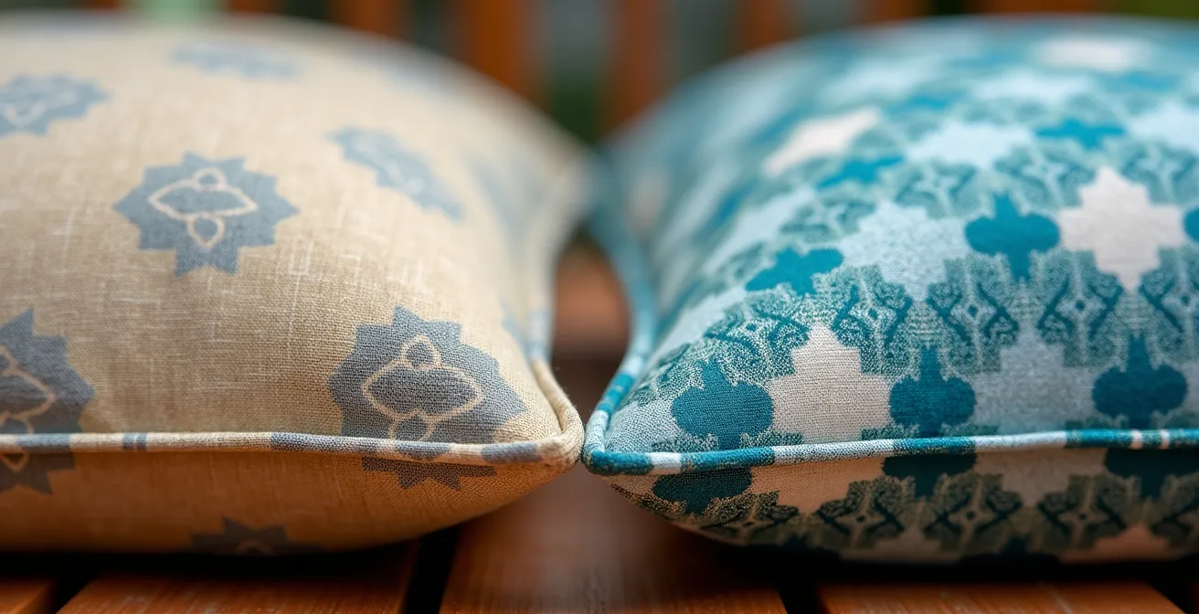 Comparaison visuelle de coussins après deux étés canadiens