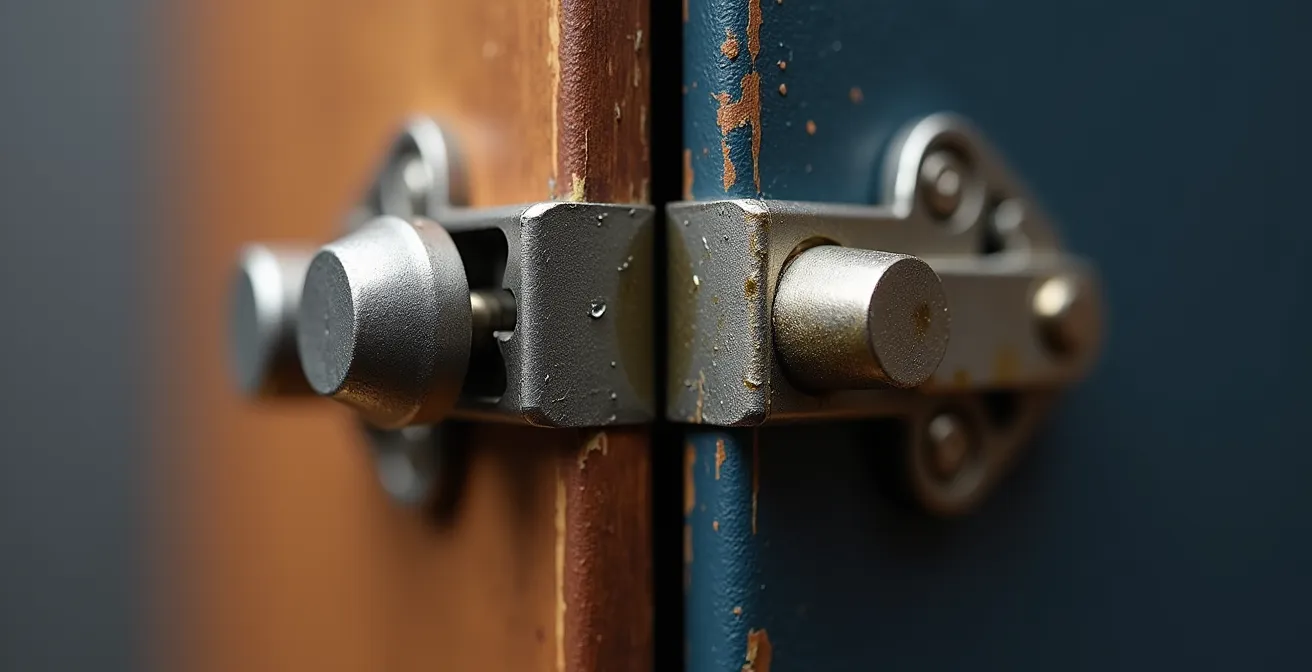 Comparaison visuelle entre charnière de qualité industrielle et mécanisme bon marché