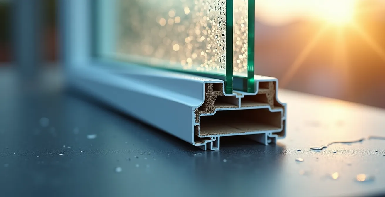 Coupe technique montrant la différence d'isolation entre double et triple vitrage en hiver