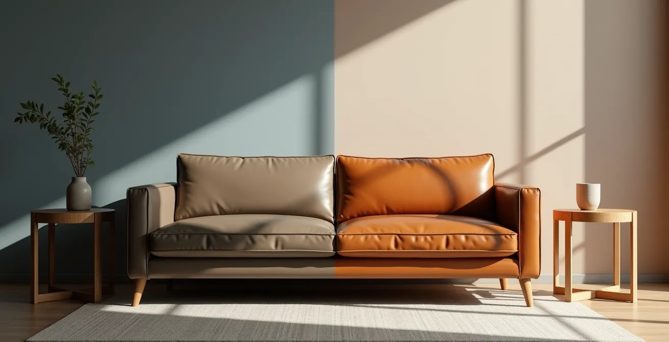 Comparaison visuelle entre un divan de qualité et des tables d'appoint économiques dans un salon canadien