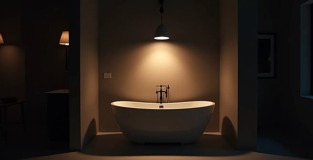 Salle de bain avec éclairage tamisé créant une ambiance spa relaxante
